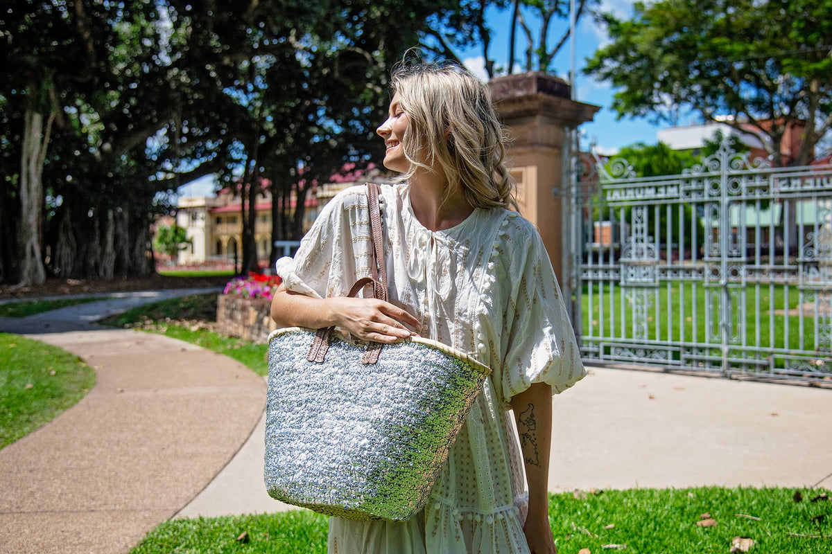 2 Duck Trading Company - Silver Sequined Basket