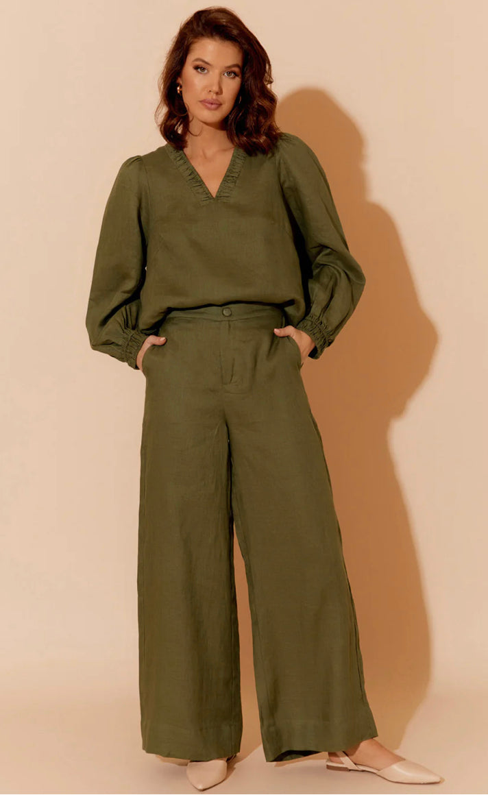 Adorne Ladies Esmeralda Linen Top - Khaki