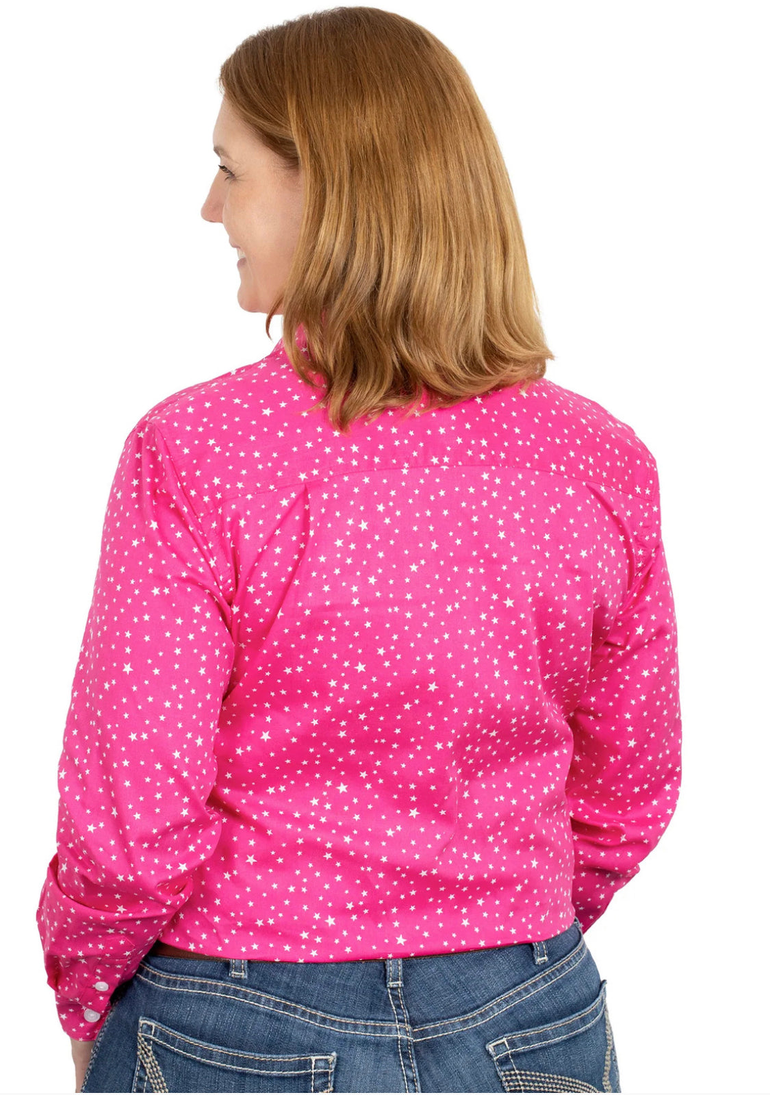 Just Country Ladies Abbey Full Button Work shirt in Pink Stars