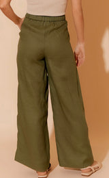 Adorne Ladies Harper Linen Pant - Khaki