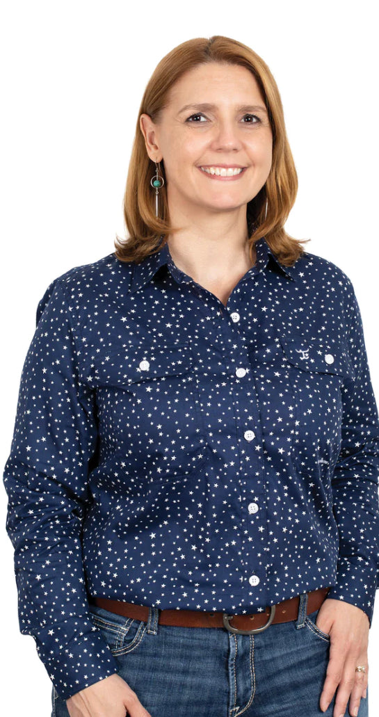Just Country Ladies Abbey Full Button Work Shirt in Navy Star