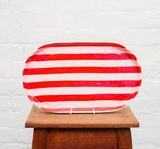 Noss and Co - Oval Ceramic Platter | Pink & Red Stripe