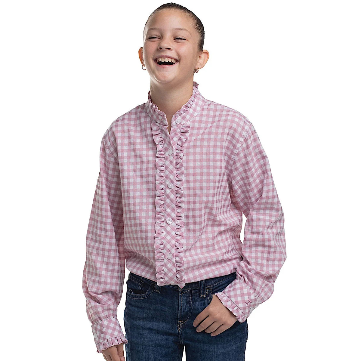 Just Country Girls Abbey Frills Full Button Workshirt - Berry & White Gingham (Copy)