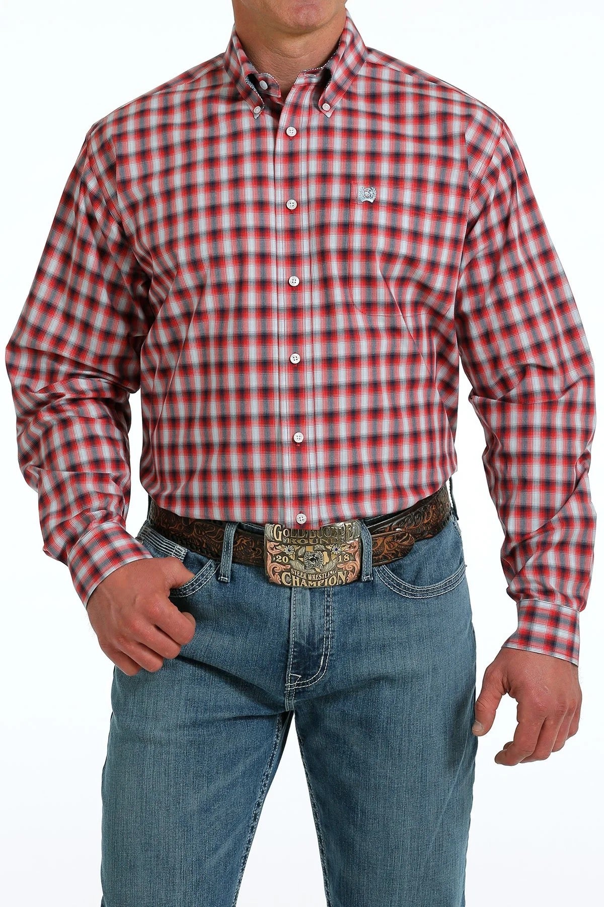 CINCH MENS RED/NAVY PLAID ARENA SHIRT