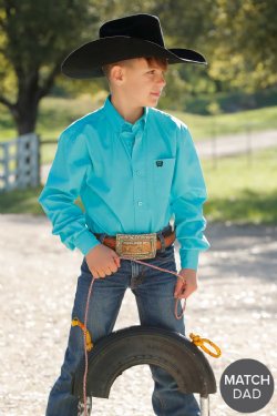 Cinch Boys & Toddler Button Down Western Solid Shirt - Turquoise
