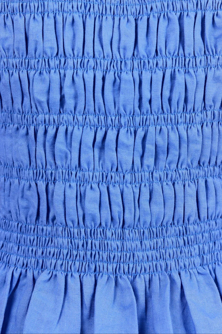 Among the Brave Impulsive Blue Linen Shirred Sleeveless Top