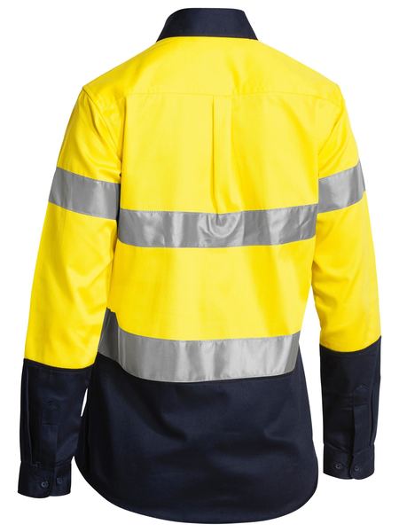 Bisley Ladies 2 Tone Hi Vis Reflective Tape Long Sleeve Drill Shirt BLT6456