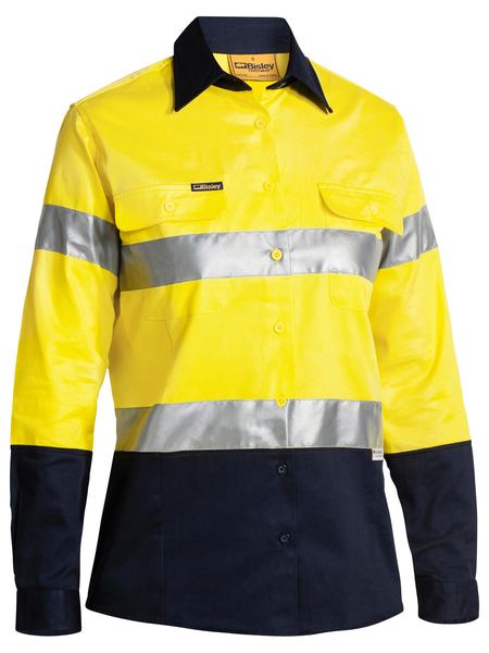 Bisley Ladies 2 Tone Hi Vis Reflective Tape Long Sleeve Drill Shirt BLT6456