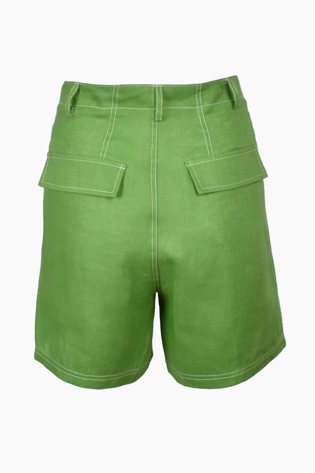 Adorne Ladies Gabriella Stitch Linen Shorts - Green