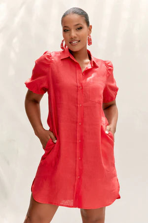Adorne Ladies Penelope Shirt Dress - Red