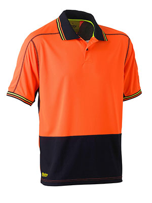 Bisley Mens 2 tone Hi Vis Polyester mesh short sleeve polo shirt