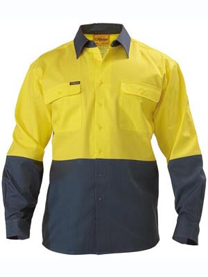 Bisley Mens BS6267 2 tone Hi Vis Drill shirt long sleeve