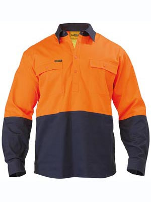 Bisley Mens BSC6267 2 tone Closed Front Hi Vis Drill shirt long sleeve