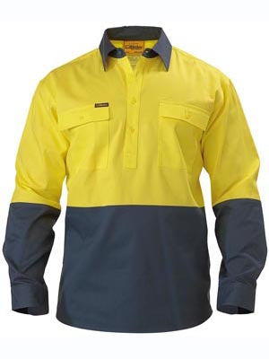 Bisley Mens BSC6267 2 tone Closed Front Hi Vis Drill shirt long sleeve