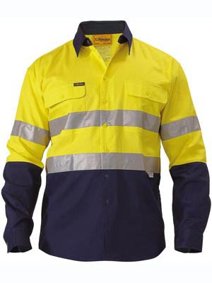 Bisley Mens BT6456 3M Taped 2 tone Hi Vis Open Front Long Sleeve Shirt