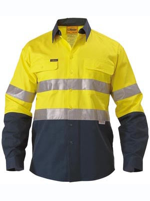 Bisley Mens BT6456 3M Taped 2 tone Hi Vis Open Front Long Sleeve Shirt