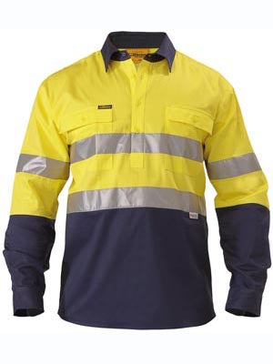 Bisley Mens BTC6456 3M Taped 2 tone Closed Front Hi Viz Long Sleeve Shirt