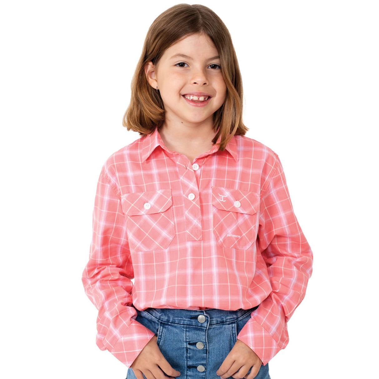 Just Country Girls Harper 1/2 button shirt-Calypso Pink Plaid GWLS2184