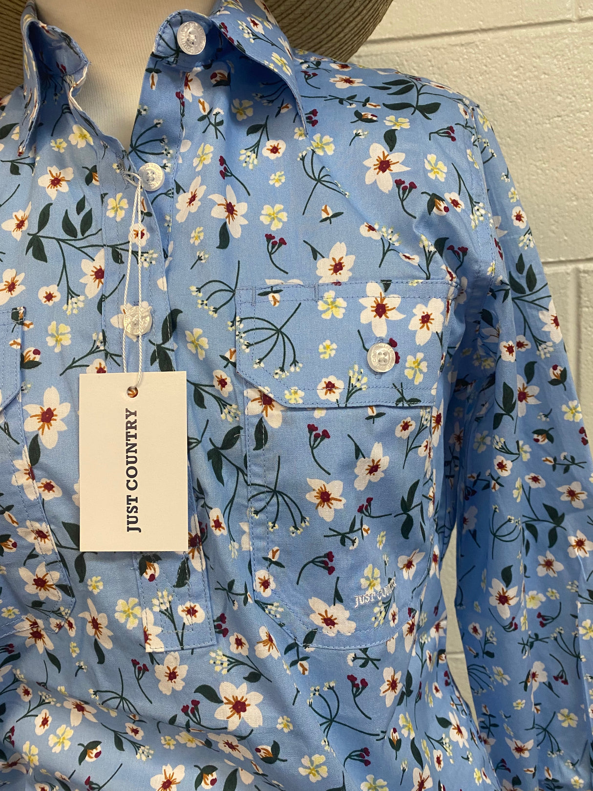 Just Country Ladies Georgie 1/2 button shirt Blue Floral
