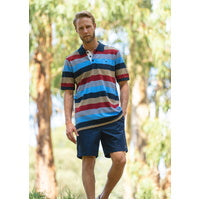 Thomas Cook Mens Striped Polo - Navy/Tan/Red