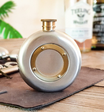 Clinq Steel & Antique Brass Hip Flask