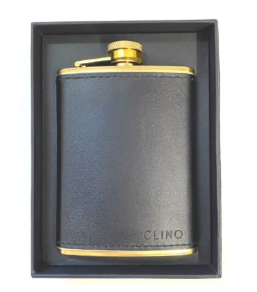 Clinq Brass & Leather  Hip Flask 240ml