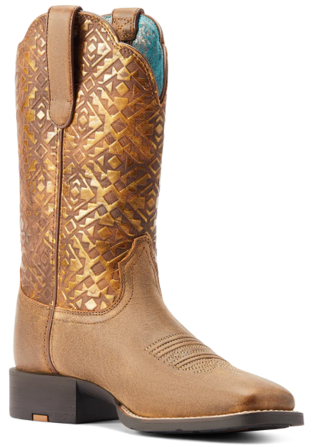 Ariat Ladies Round Up Brown & Copper Emboss Western Boots