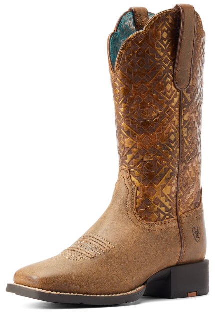 Ariat Ladies Round Up Brown & Copper Emboss Western Boots