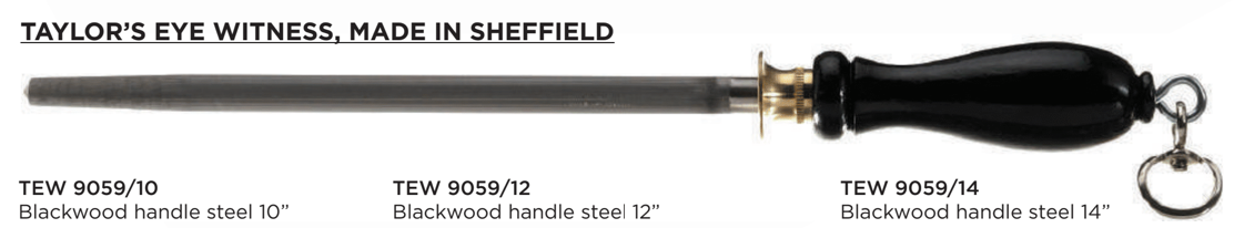 Taylors Eyewitness Sharpening Steel Black Handle 12"30cm