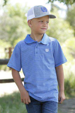 Cinch Boys Blue & White Striped Polo