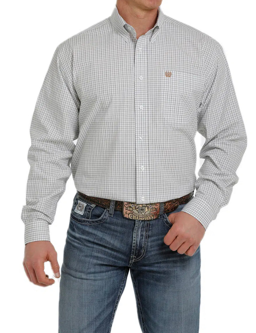 Cinch Mens Plaid Button Down Shirt MTW1105380 WHT