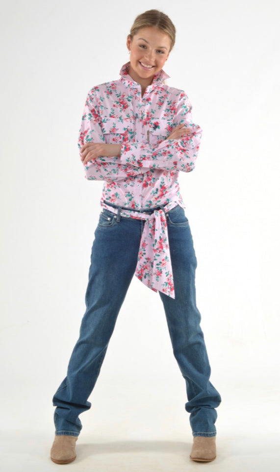 Bullrush Ladies Posie Pink Shirt Full Button