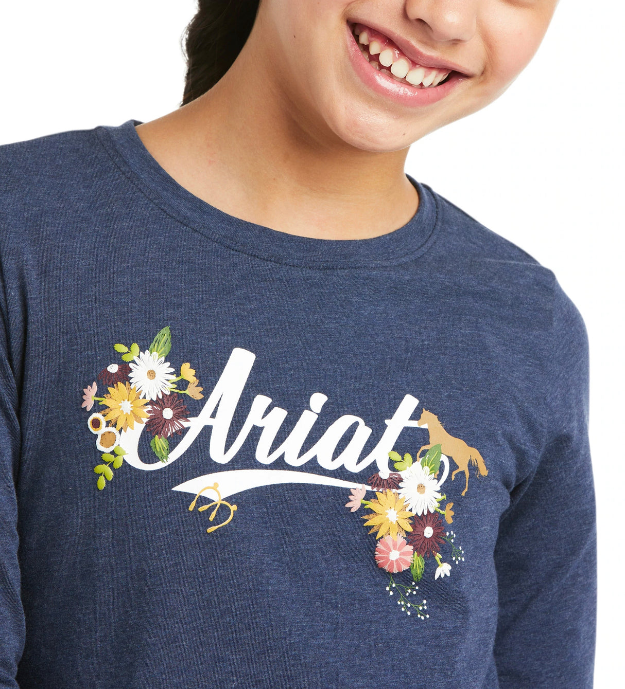 Ariat Girls Flora Fauna Logo T-Shirt - Navy