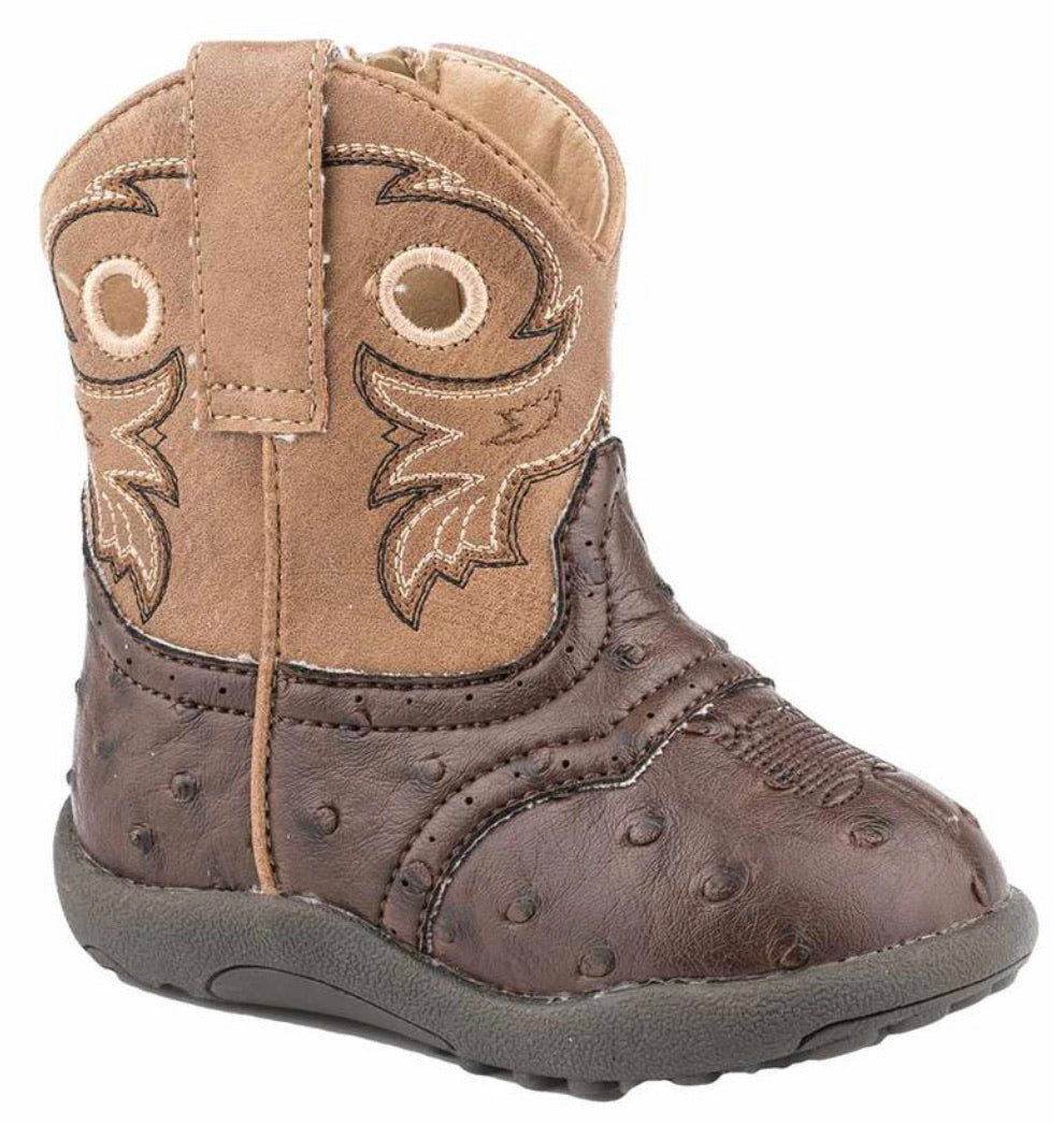 Roper Kids Boots in Daniel Brown Ostrich Tan Brown.