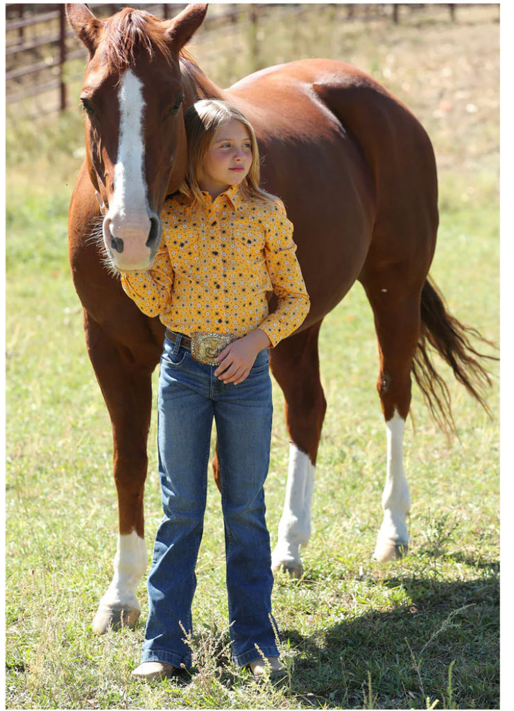 Cruel Girl Girls Geo Print L/S Western Snap Shirt - Gold