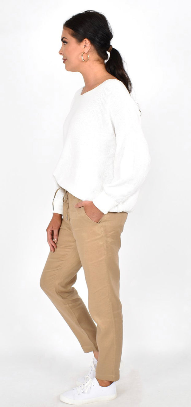 Adorne Ladies Annabel Linen Pant in Mocha