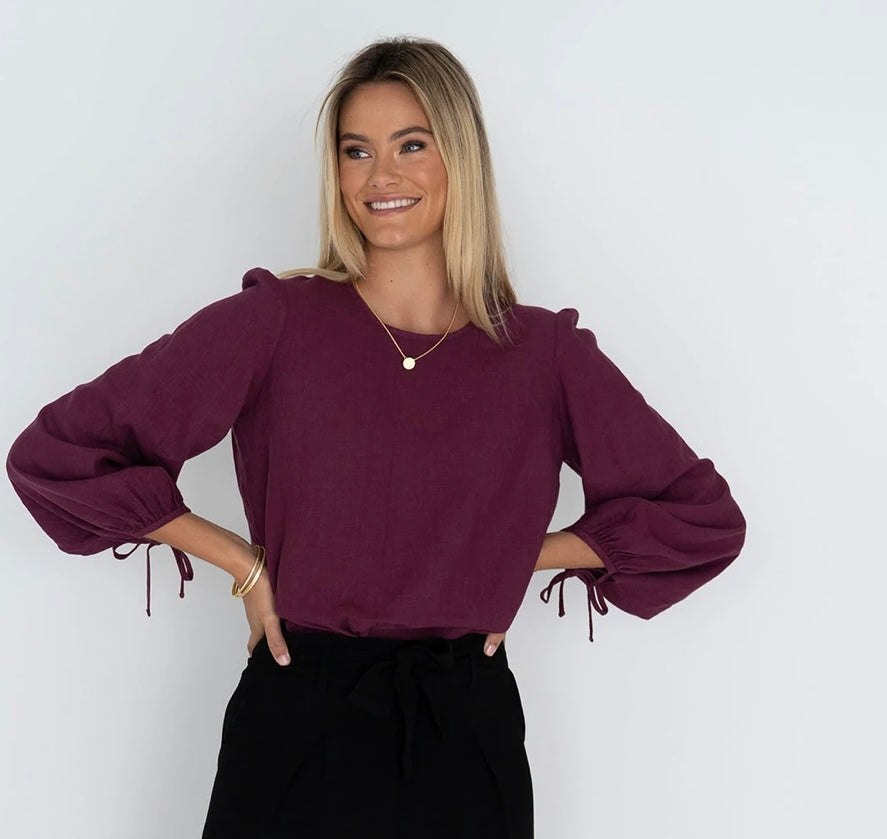 Humidity Ladies Demi Blouse in Plum HW22605