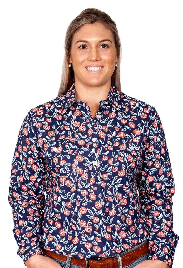 Just Country Womens Georgie Half Button Print Work shirts