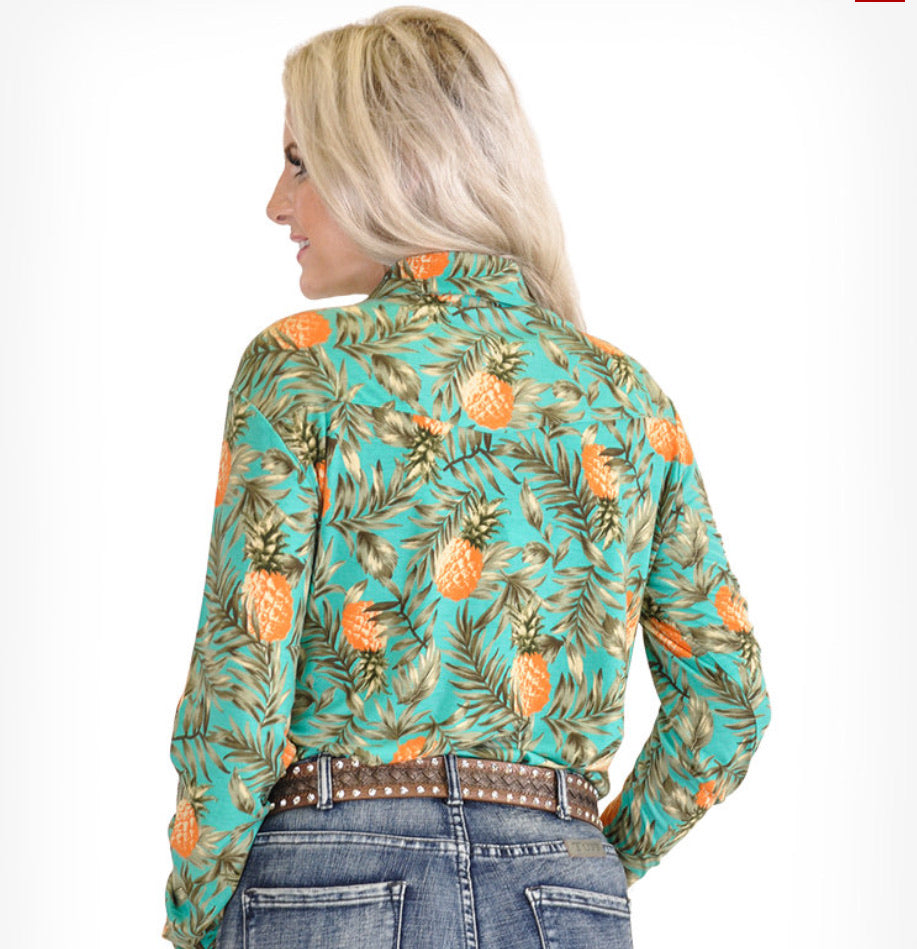 Cowgirl Tuff Ladies Pineapple Print Sports Shirt