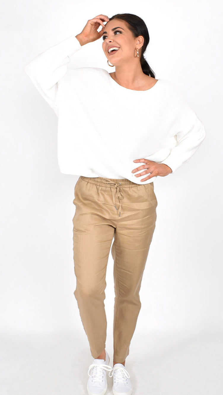 Adorne Ladies Annabel Linen Pant in Mocha