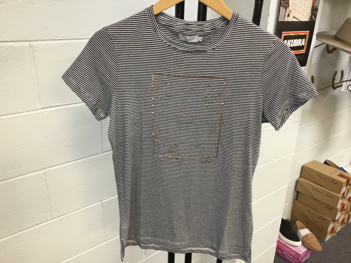 Elwood Ladies Navy Stripe Leaves Tee