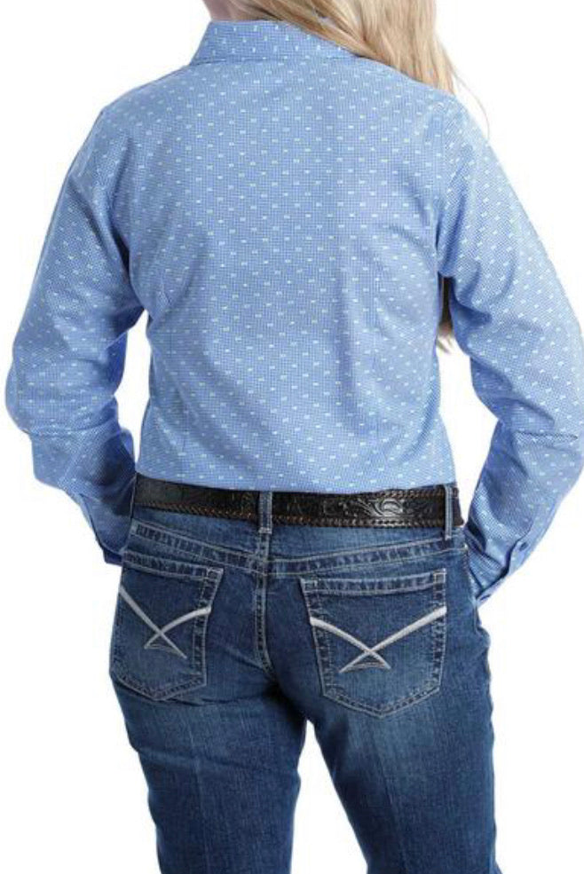 Cinch Ladies - Blue &White Check w/ Lime Spots