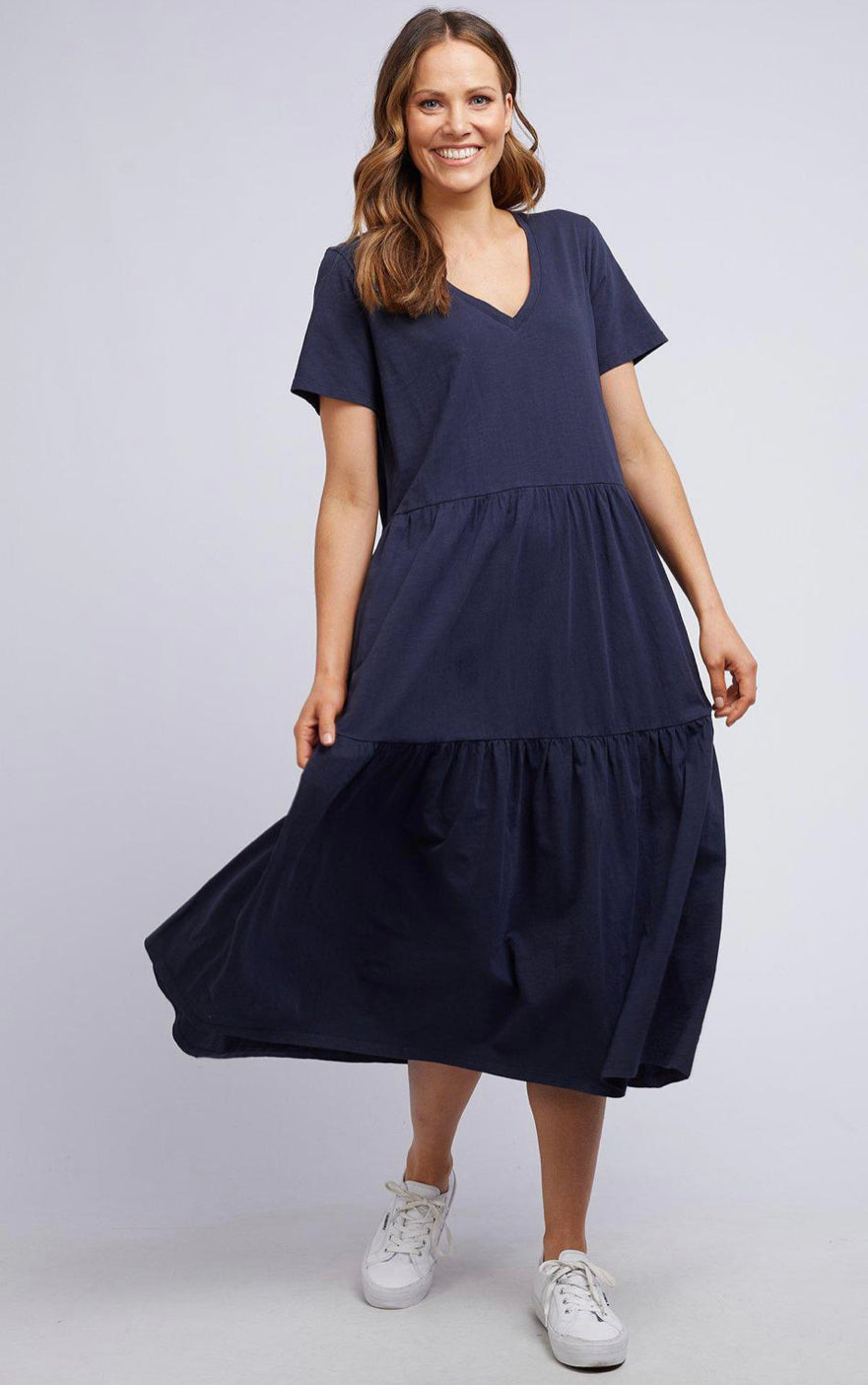Elm Ladies Gigi Tired Dress in Navy & Mustard