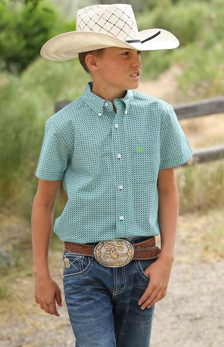 Cinch Boys Green Plaid Short Sleeve Shirt