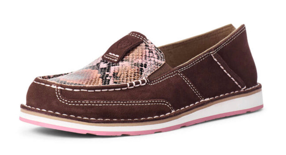 Ariat Ladies Coffee Bean Suede/Choc Snake Print Cruiser
