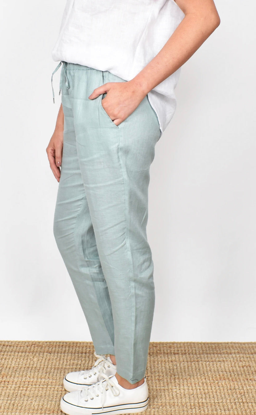 Adorne Ladies Annabelle Linen Pants - Sage
