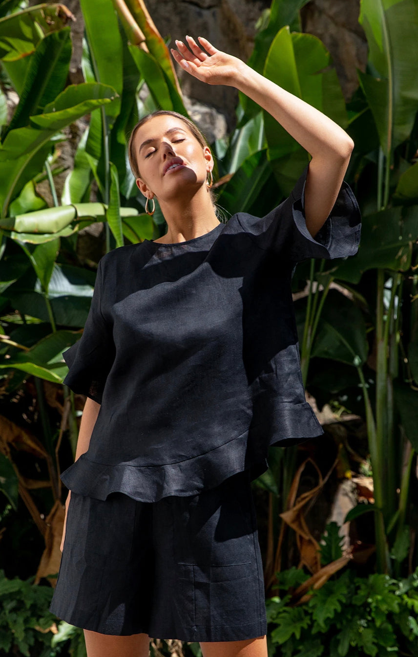 Adorne Ladies Sara Linen Top - Black