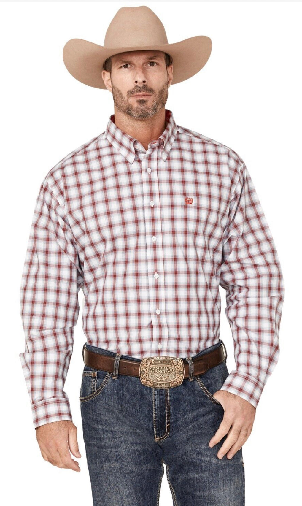 Cinch Mens Plaid White/Red/Black Shirt