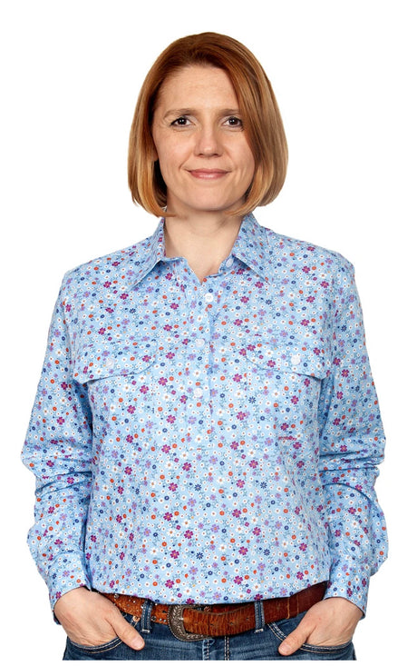 Just Country Womens Georgie Half Button Print Work Shirts