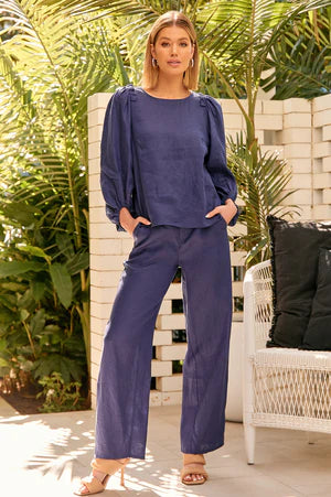 Adorne Kiara Linen Pant- Navy